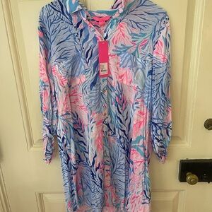 Lilly Pulitzer Blue and Pink Leaf Print Dress